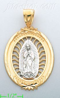 14K Gold Virgin of Guadalupe 3Color Stamp Charm Pendant - Click Image to Close