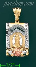 14K Gold 15 Años Virgin of Guadalupe w/Rose 3Color Stamp Charm P - Click Image to Close