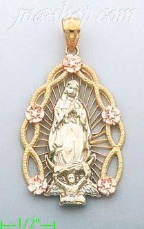 14K Gold Virgin of Guadalupe 3Color Stamp Charm Pendant - Click Image to Close