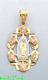 14K Gold Virgin of Guadalupe 3Color Stamp Charm Pendant - Click Image to Close