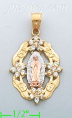 14K Gold Virgin of Guadalupe 3Color Stamp Charm Pendant - Click Image to Close