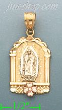 14K Gold Virgin of Guadalupe 3Color Stamp Charm Pendant - Click Image to Close