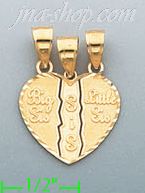 14K Gold 3-piece Big Sis, Sis & Little Sis Split Heart Charm Pen - Click Image to Close