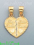 14K Gold 2-piece Big Sister Little Sister Split Heart Charm Pend - Click Image to Close
