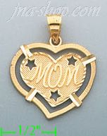14K Gold Mom Heart Charm Pendant - Click Image to Close