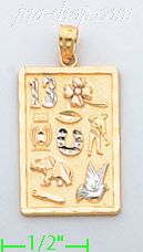 14K Gold Good Luck Symbols Lucky Charm Pendant - Click Image to Close