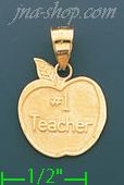 14K Gold #1 Teacher Apple Charm Pendant - Click Image to Close