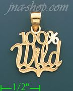 14K Gold 100% Wild Charm Pendant - Click Image to Close