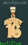 14K Gold Sweet 16 Charm Pendant - Click Image to Close