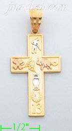 14K Gold Cross w/Good Luck Symbols Lucky Charm Pendant - Click Image to Close