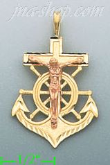 14K Gold Anchor Crucifix Charm Pendant - Click Image to Close