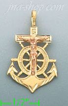 14K Gold Anchor Crucifix Charm Pendant - Click Image to Close