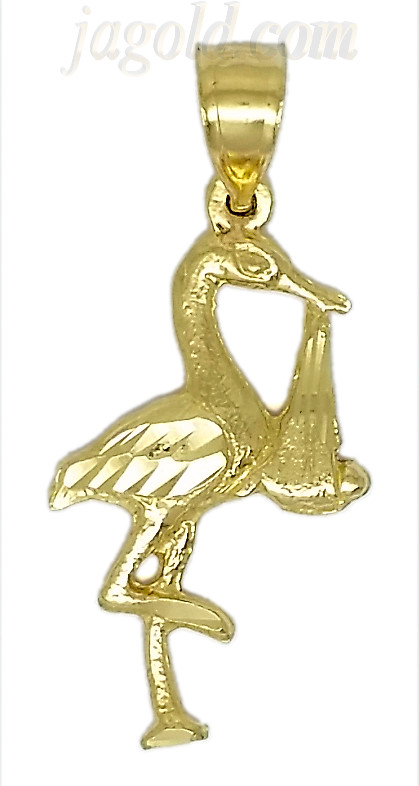 14K Gold Stork Carrying Baby Charm Pendant - Click Image to Close