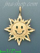 14K Gold Happy Face Sun Charm Pendant - Click Image to Close