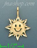 14K Gold Happy Face Sun Charm Pendant - Click Image to Close