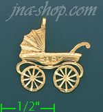 14K Gold Baby Stroller Charm Pendant - Click Image to Close