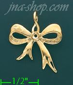 14K Gold Bow Charm Pendant - Click Image to Close