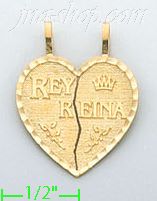 14K Gold Rey Reyna 2 Piece Split Heart Charm Pendant - Click Image to Close