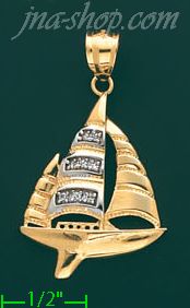 14K Gold Sailboat Charm Pendant - Click Image to Close