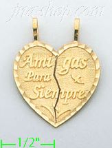 14K Gold Amigas Para Siempre 2-piece Split Heart Charm Pendant - Click Image to Close