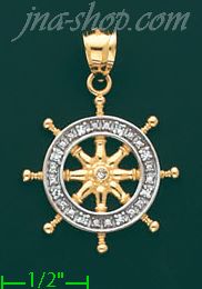 14K Gold Ship Steering Wheel Charm Pendant - Click Image to Close