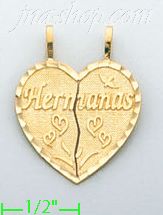 14K Gold 2-piece Hermana Split Heart Charm Pendant - Click Image to Close