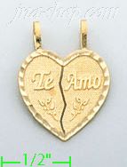 14K Gold 2-piece Te Amo Split Heart Charm Pendant - Click Image to Close
