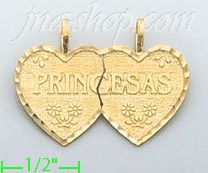 14K Gold Princesas 2-piece Double Heart Charm Pendant - Click Image to Close