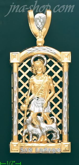 14K Gold Saint Lazarus Religious Charm Pendant - Click Image to Close
