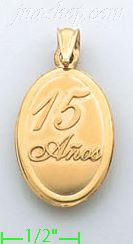 14K Gold 15 Años Hollow & Stamped Charm Pendant - Click Image to Close