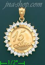 14K Gold 15 Años Stamped CZ Charm Pendant - Click Image to Close