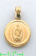 14K Gold Virgin of Guadalupe Hollow & Stamped Charm Pendant - Click Image to Close