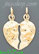 14K Gold 2-piece Split Heart Charm Pendant - Click Image to Close