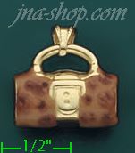 14K Gold 3D Brown Purse Enamel Charm Pendant - Click Image to Close