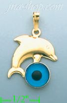 14K Gold Dolphin w/Evil Eye Charm Pendant - Click Image to Close