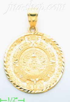 14K Gold Aztec Sun Calendar Dia-Cut Charm Pendant - Click Image to Close