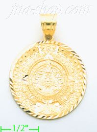 14K Gold Aztec Sun Calendar Dia-Cut Charm Pendant - Click Image to Close