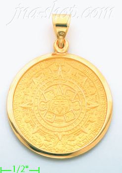 14K Gold Aztec Sun Calendar Charm Pendant - Click Image to Close
