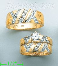 14K Gold CZ Wedding Set Rings - Click Image to Close