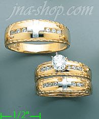 14K Gold CZ Wedding Set Rings - Click Image to Close