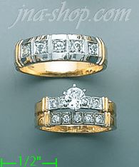 14K Gold CZ Wedding Set Rings - Click Image to Close