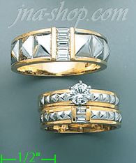 14K Gold CZ Wedding Set Rings - Click Image to Close