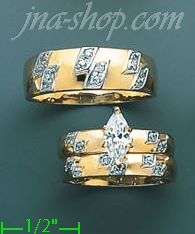 14K Gold CZ Wedding Set Rings - Click Image to Close