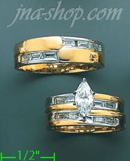 14K Gold CZ Wedding Set Rings - Click Image to Close