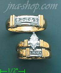 14K Gold CZ Wedding Set Rings - Click Image to Close