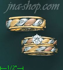 14K Gold CZ Wedding Set Rings - Click Image to Close