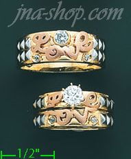 14K Gold CZ Wedding Set Rings - Click Image to Close