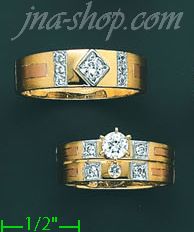 14K Gold CZ Wedding Set Rings - Click Image to Close