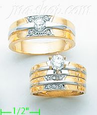 14K Gold CZ Wedding Set Rings - Click Image to Close