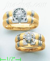 14K Gold CZ Wedding Set Rings - Click Image to Close